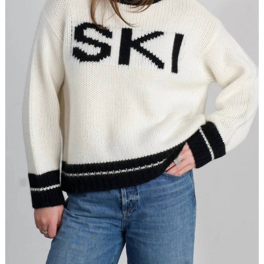 NEW ARCHER CASHMERE vail ski intarsia cashmere sweater in ecru/black